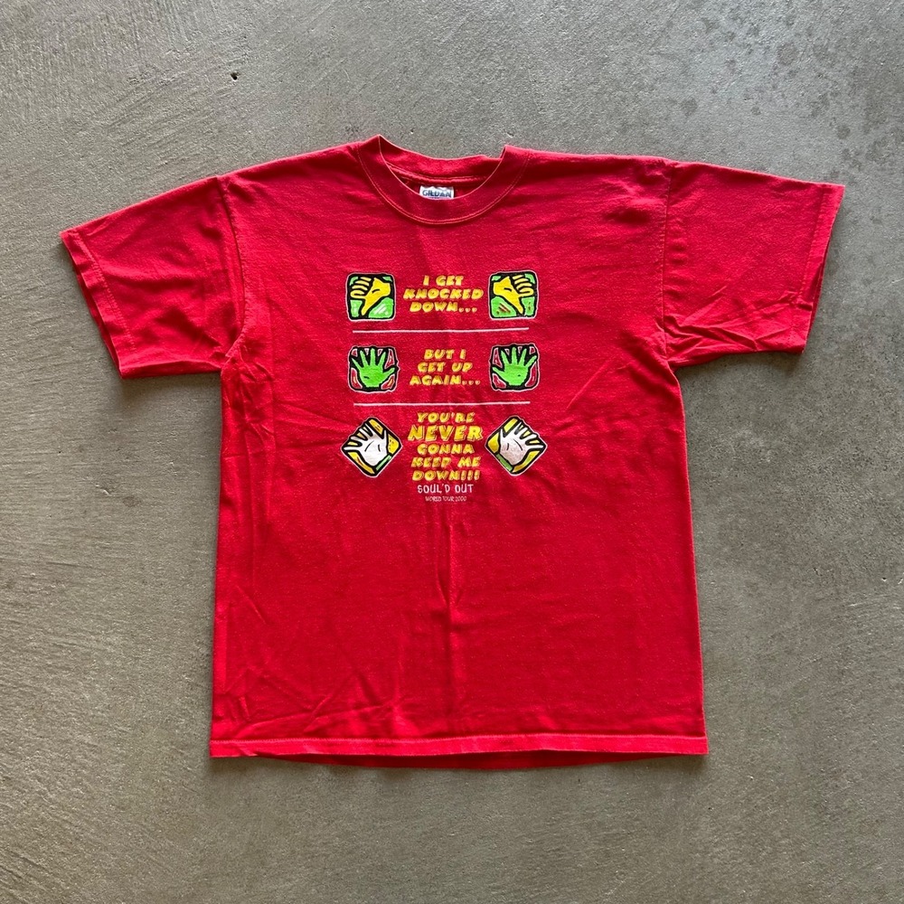 Vintage 2000 Chumbawamba Parody Shirt Size Large Red Soul'd Out World Tour Jesus